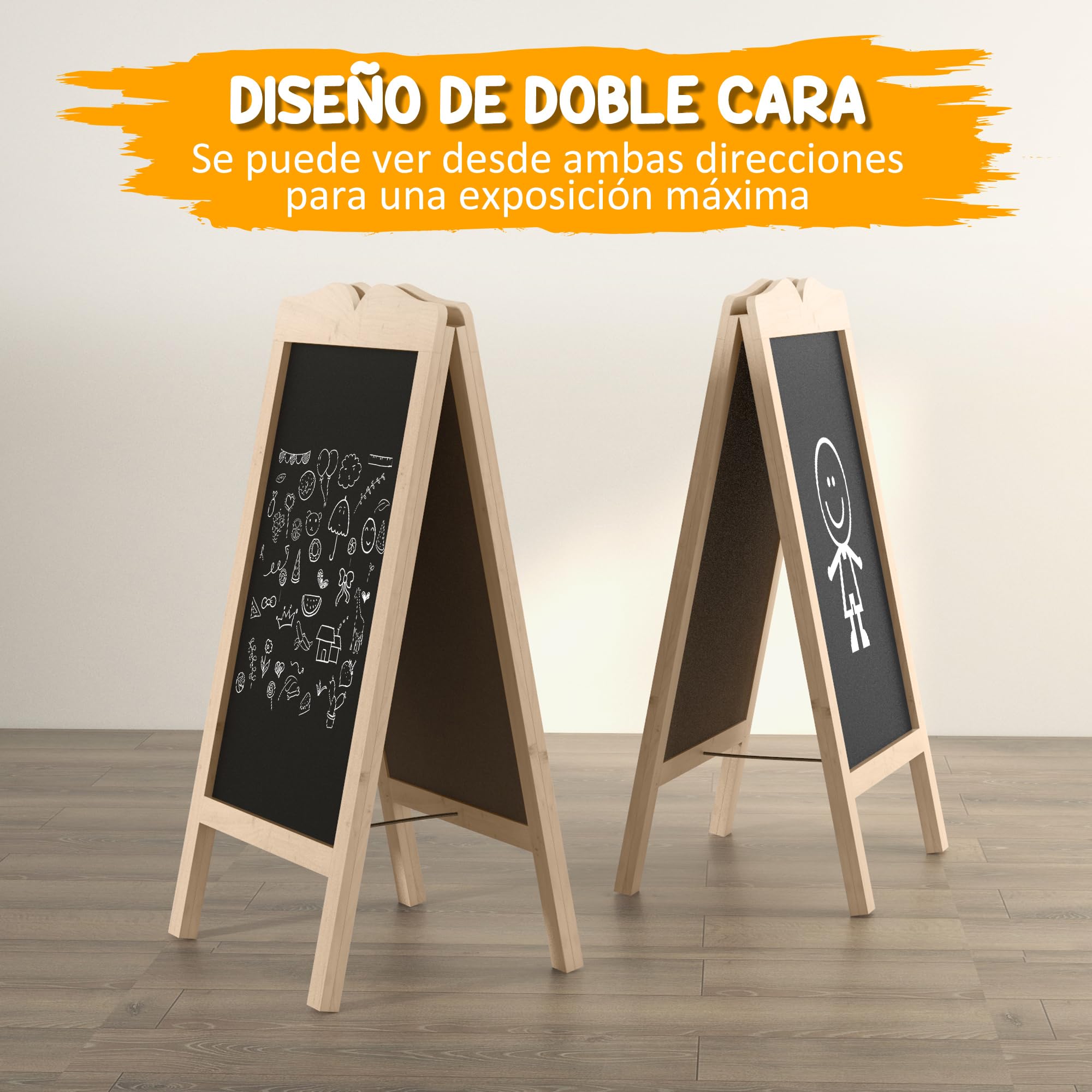 Vinsetto Pizarra Caballete Plegable y Magnética 51x60x101 cm Natural | Pizarra Doble Cara, 6 Tableros, 8 Tizas Líquidas, Marco de Madera