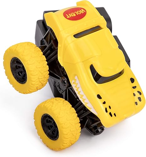 Miniatura 8 de Kidstech Super Friction Monster Trucks con rampa abatible de 360 grados, juego de 2 autos con ruedas grandes Push N Go para niños a partir de 3 años
