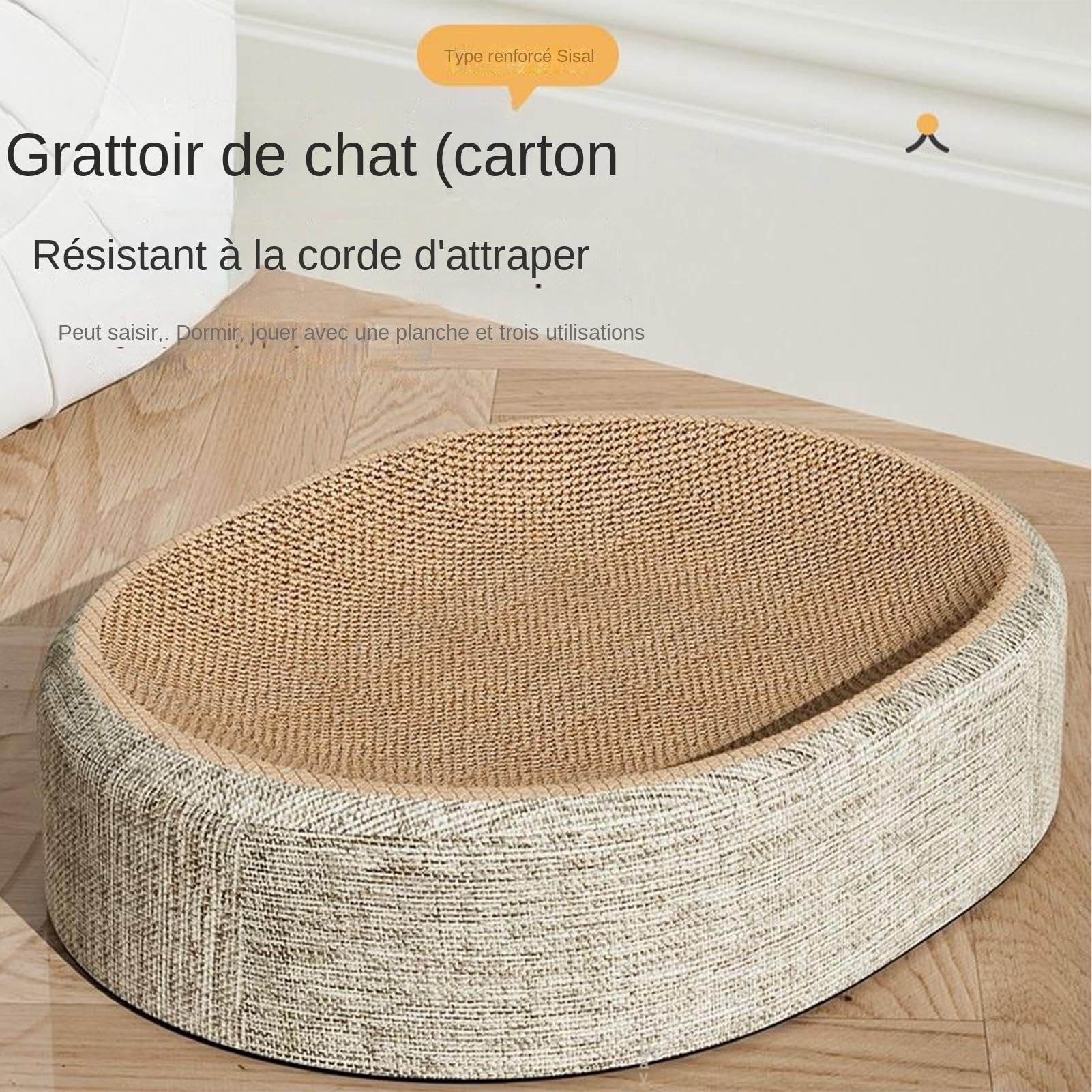 Griffoir Ovale Sisal - Griffe À Chat Salon Multifonction, Planche À Gratter pour Chat avec Base Antidérapante pour Jouer Et Se Reposer, Protège-Meubles Contre Les Griffures De Chats