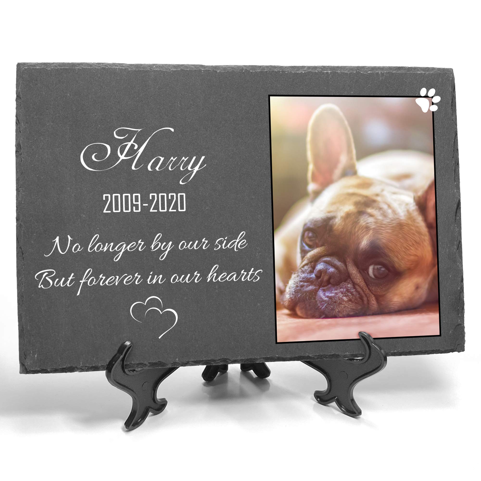 TULLUN Personalised Memorial Plaque + Stand For Pet Cat Dog Slate Stone Frame Paw Grave Marker - Size | 7.8" x 11.8" or 200 x 300 mm | - Name and Photo — image 1
