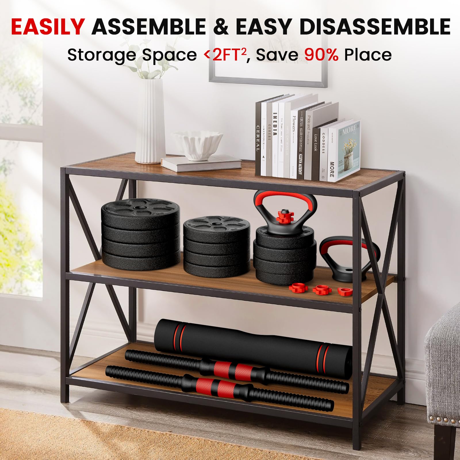 Adjustable Dumbbell Set, 20/33/45/70/90lbs Free Weight Set with Connector, 4 in1 Dumbbells Set Used as Barbell, Kettlebells, Push up Stand, Weight Set for Home Gym Suitable Men/Women