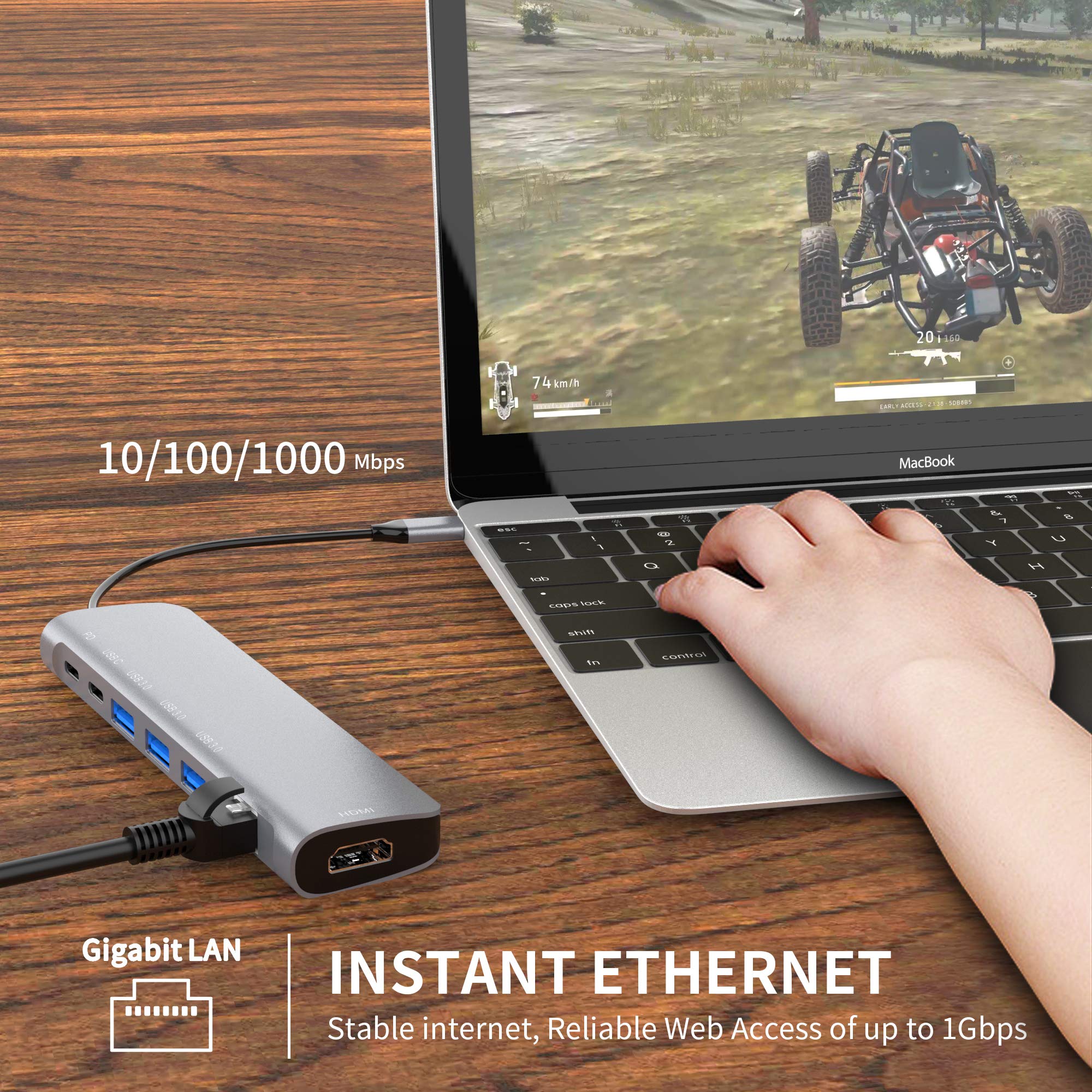 HUB C USB 9 w 1 z HDMI 4K, PD 100 W, USB C, USB 3.0, Ethernet RJ45, czytnik kart SD/TF, stacja dokująca, kompatybilny z MacBook Pro/MacBook Air, XPS, Chromebook i innymi urządzeniami