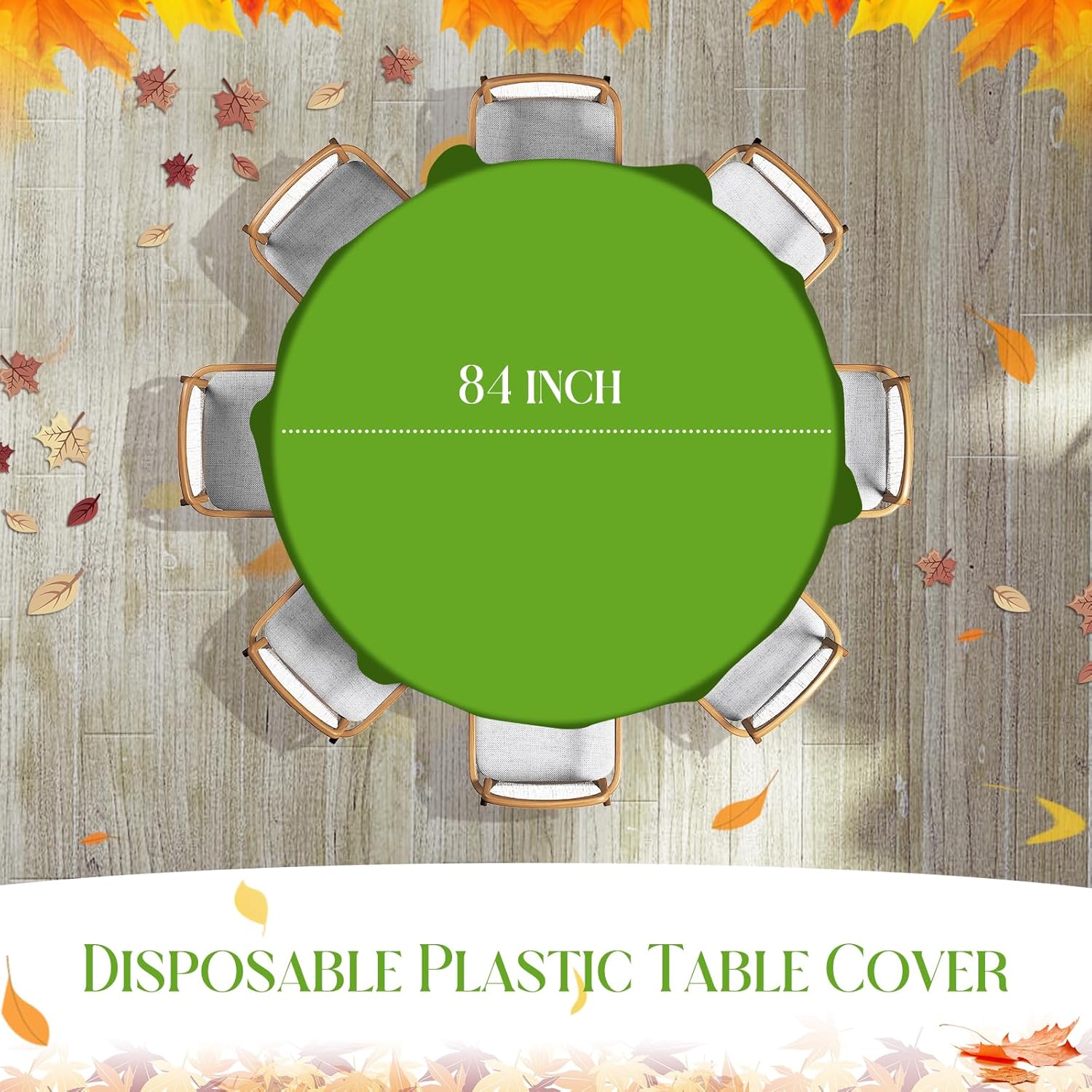 MASHAN 12 Pcs Plastic Fall Tablecloth Yellow Orange Green Coffee Round Tablecloths Disposable Round Table Covers for Fall Harvest Thanksgiving Day Family Birthday Baby Shower Party Decorations,84inch