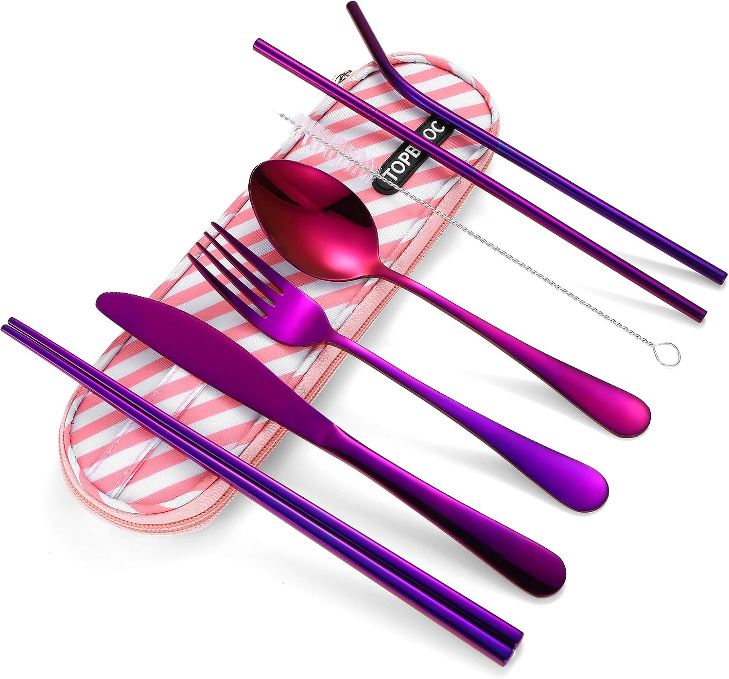 Travel Utensils,Reusable Silverware Set To Go Portable Cutlery Set with a Waterproof Carrying Case for Workplace Camping School Picnic (Purple)