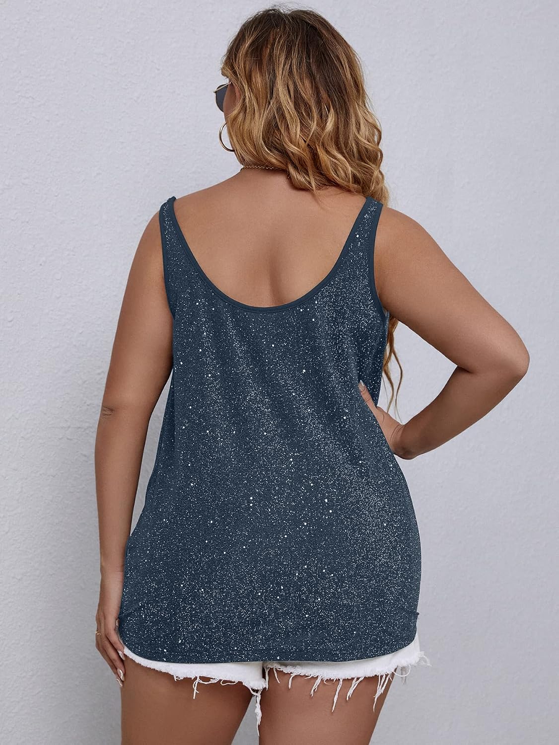 Floerns Women's Plus Size Glitter Draped Neck Sleeveless Backless Cami Top