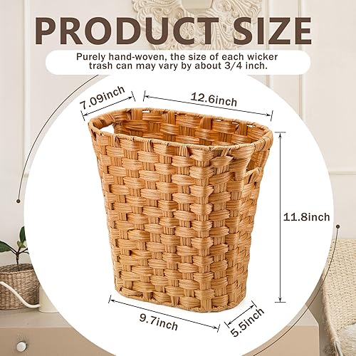 Miniatura 2 de Ziliny 2 botes de basura de mimbre con 50 bolsas de basura pequeñas, cesta tejida de mimbre con asas, bolsas de basura transparentes multiusos para