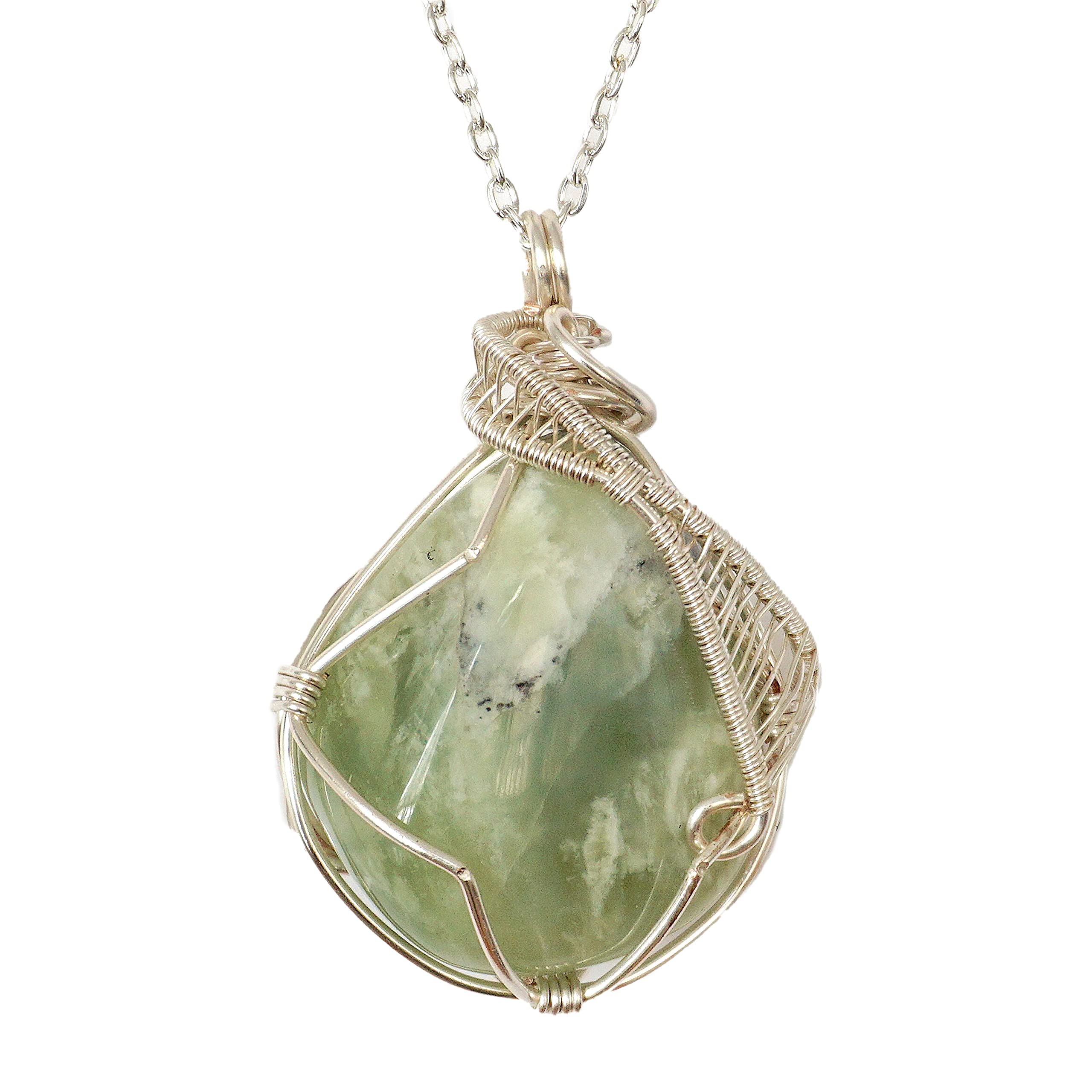 Designs by Nature GemsDesigns by Nature Gems Handmade Jade Necklace 24 Inch Chain Silver Plated, March Birthstone, Wire Wrapping Jewelry, Wire Wrapped Pendant, Comes with a Gift Box