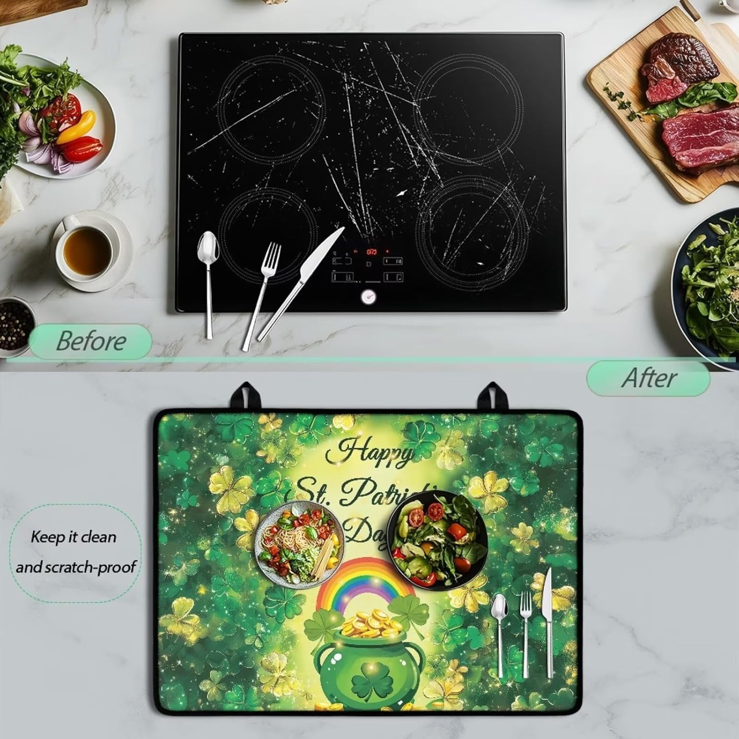 Flat Top Stove Cover for Cooking Green Electric Stove Cover for Camping and Outdoors Silicone Stove Top Cover Anti-Slip Oven Mat for St. Parker'S Day