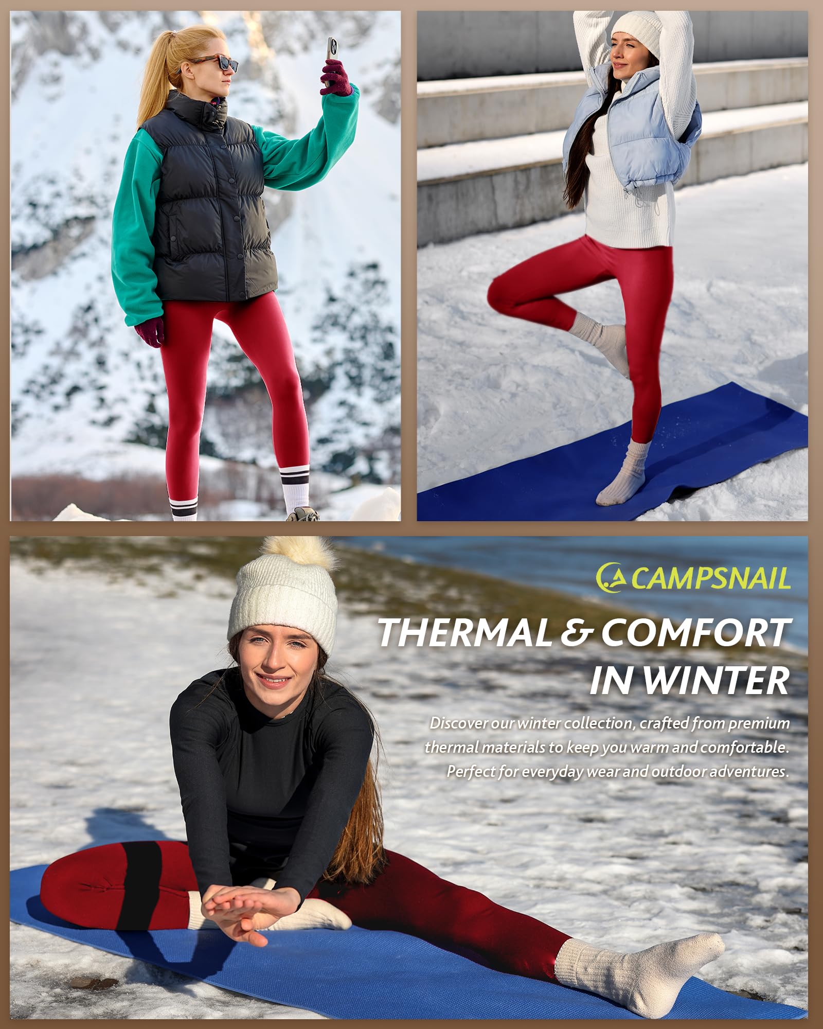 CAMPSNAIL Fleece Lined Leggings Women - Thick Soft High Waisted Black Tummy Control Thermal Warm Velvet Pants for Cold Winter: Red Large