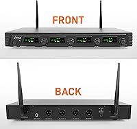 Vista 3 de Pyle Sistema de micrófono inalámbrico de 4 canales, juego de micrófono de audio UHF portátil con 2 de mano, 2 auriculares, 2 micrófonos Lavalier, 2