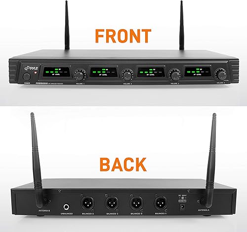 Miniatura 3 de Pyle Sistema de micrófono inalámbrico de 4 canales, juego de micrófono de audio UHF portátil con 2 de mano, 2 auriculares, 2 micrófonos Lavalier, 2