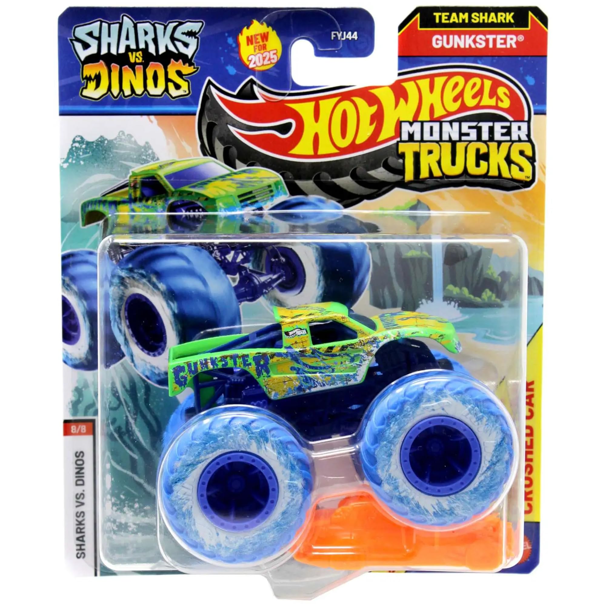 Hot Wheels Monster Trucks - (Sharks vs Dino's Gunkster JCD89), Green, Blue, 2 cm x 3 cm x 1 cm