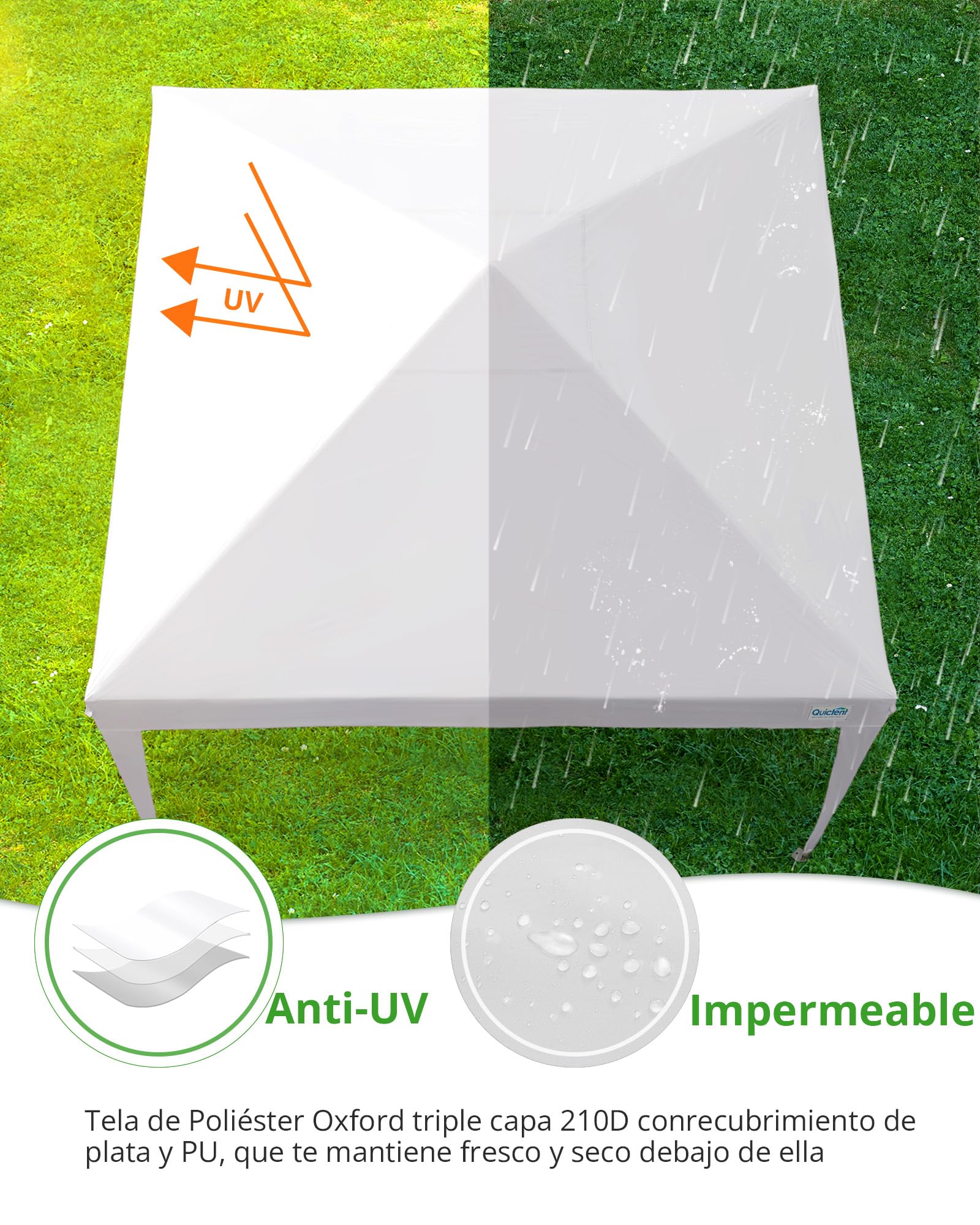 Quictent Carpa Plegable 3x3m Gazebo con Paredes Laterales Extraíbles, Refugio para Eventos de Altura Ajustable, Tienda Portátil para Fiesta de Jardín y Camping, Blanco | Carpa de jardín con paredes laterales, protección UV 50+, bolsa de transporte, marco