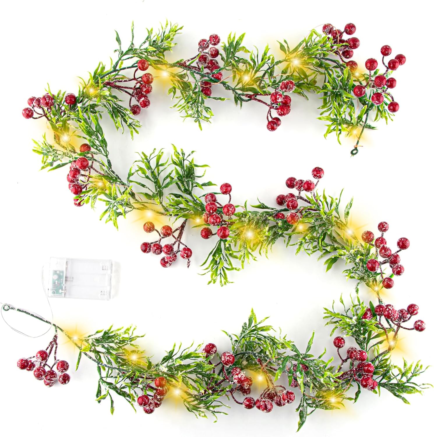 Christmas Garland String Lights, 5.9Ft Long with Red Berries Green