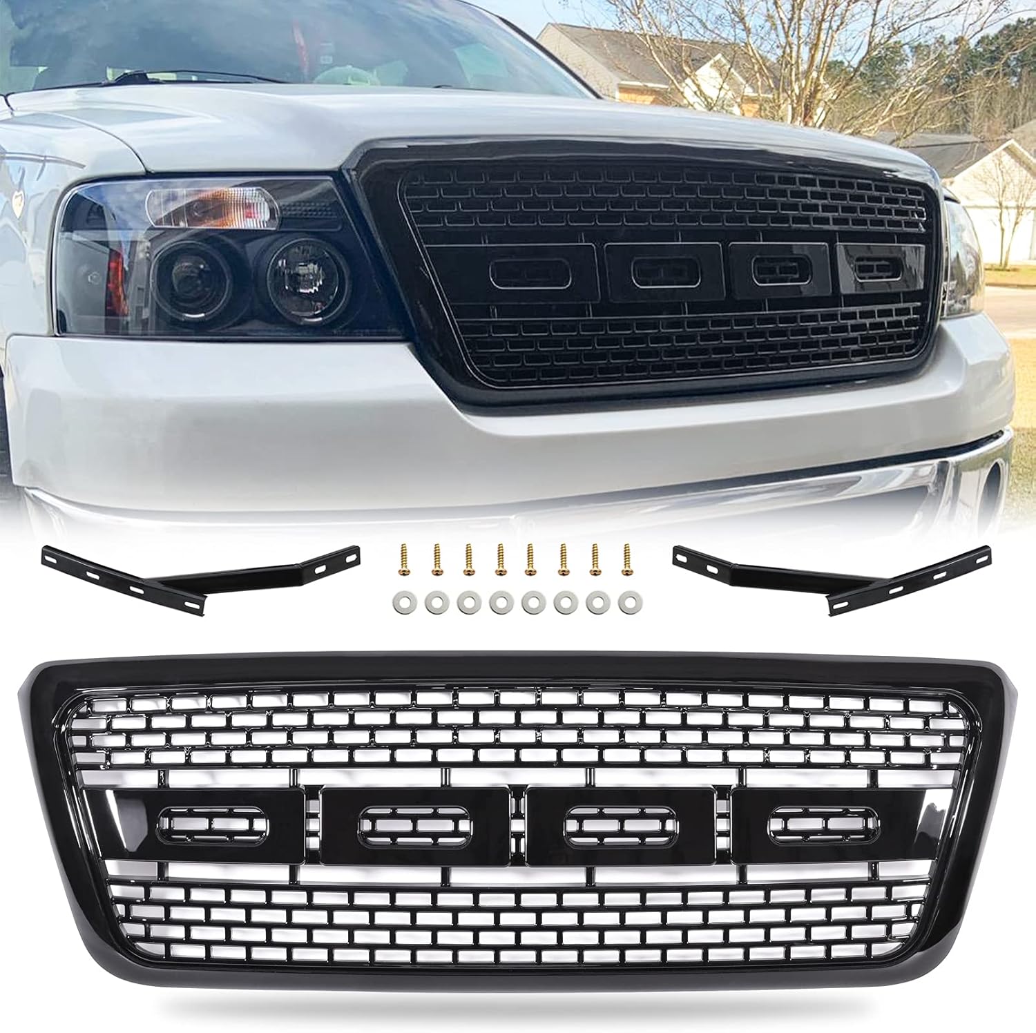 Front Grille raptor grill Compatible with The Following Models:Ford F150 2004 2005 2006 2007 2008 Automotive Bumper Raptor Mesh, Replacement Gloss Black Mesh Grille Guards