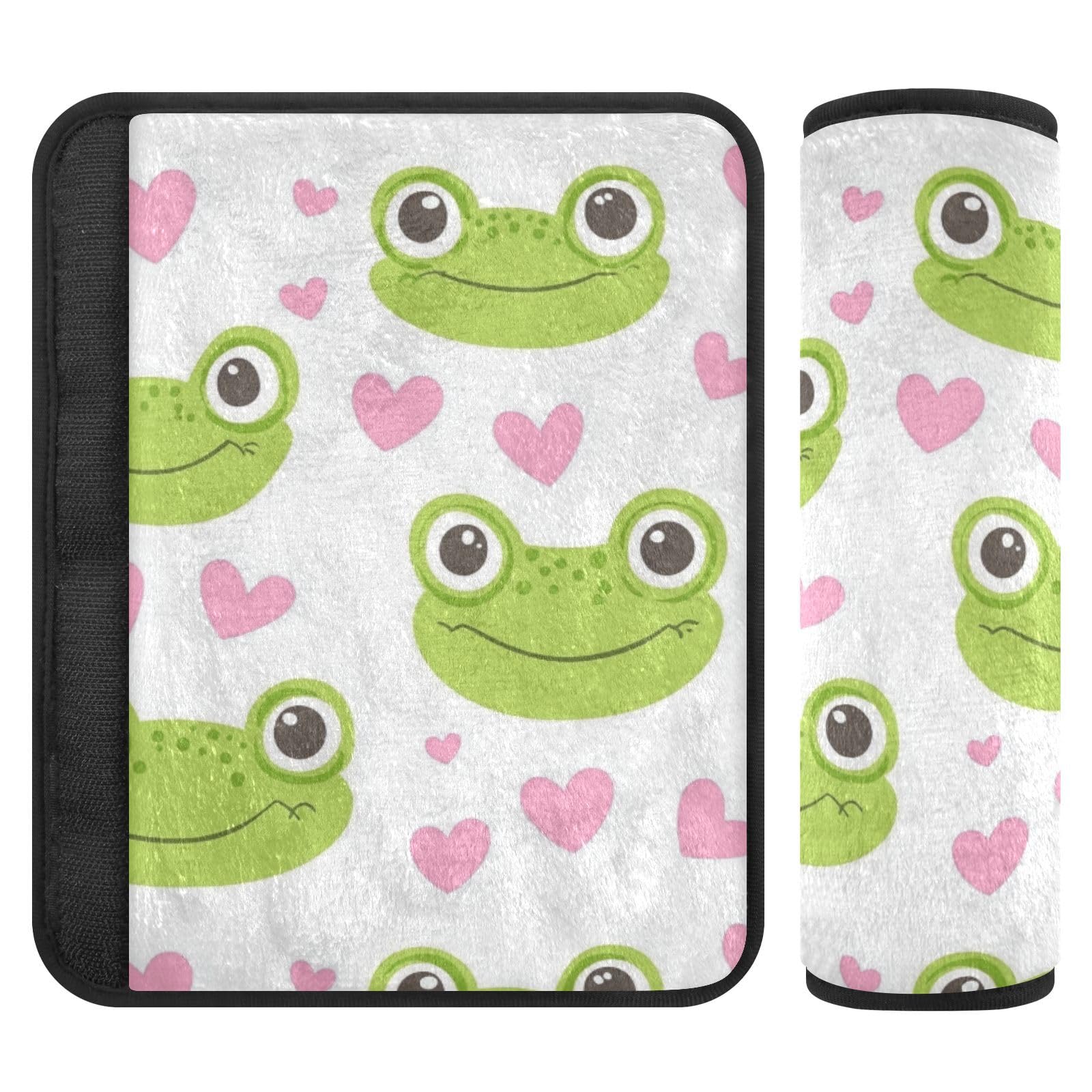 Seat Belt Covers 2 Pack Cartoon Frog Face Hearts Car Seat Strap Covers Super Soft Cute Car Seat Neck Cover for Boys Girls Adults Babies M
