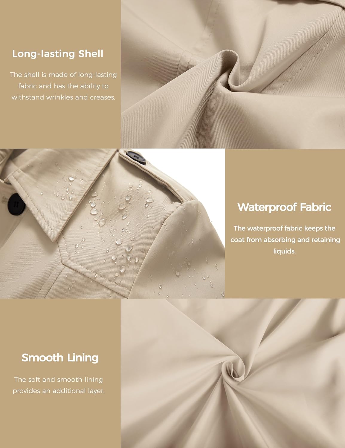 wantdo Women's Waterproof Trench Coat Classic Lapel Outerwear Coat with Belt - Image 6