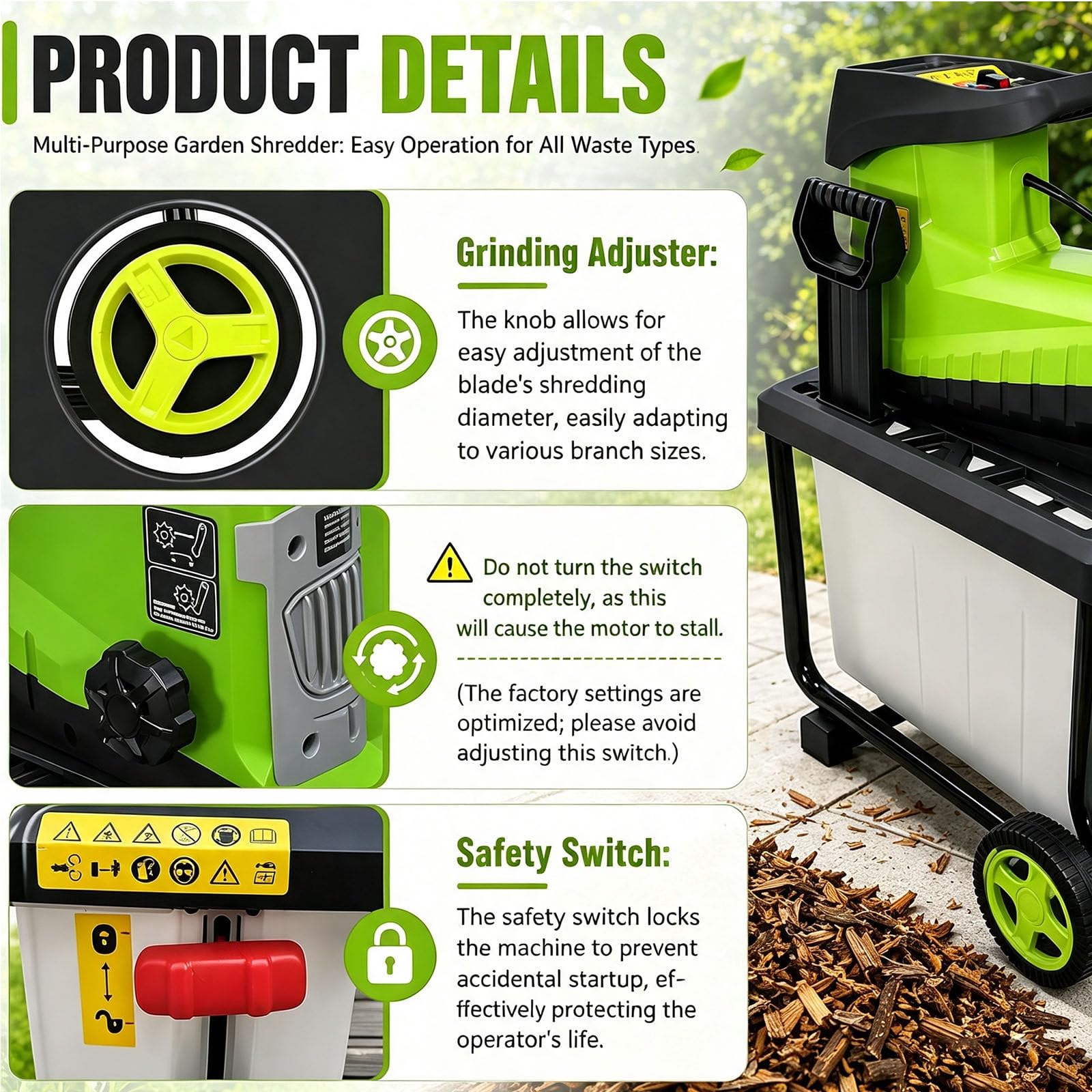 Broyeur Vegetaux et Branches 2800W,Déchiqueteuse Végétaux 45mm