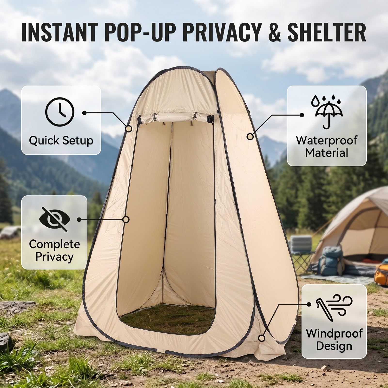 Naroote Tenda da Doccia per Esterni Tenda Fasciatoio Portatile Rivestita Nera per Campeggio con Tessuto Impermeabile 59,06x59,06x74,80 Pollici (Cachi)
