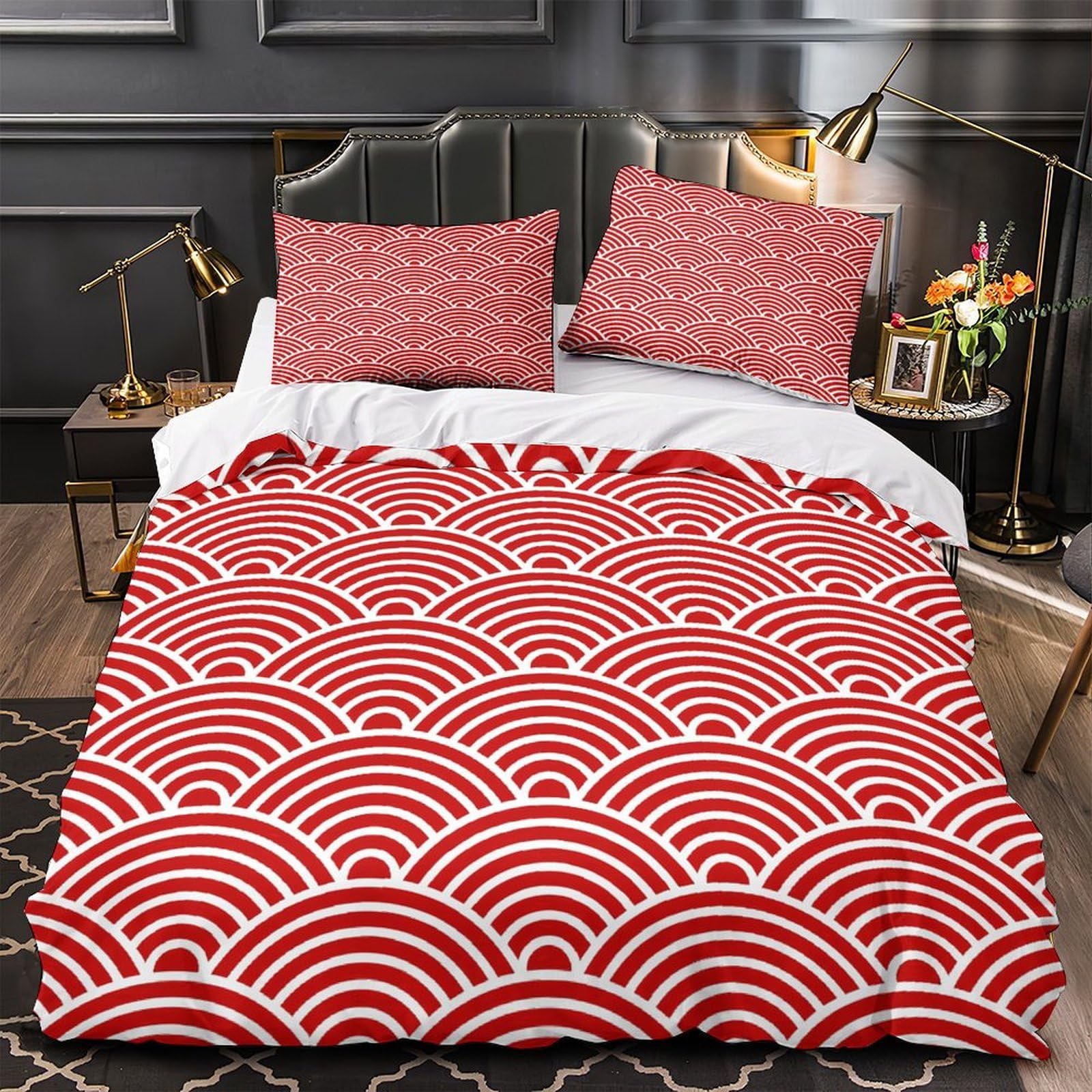 Parure de lit vague rouge 140x200 pour une chambre de couple moderne