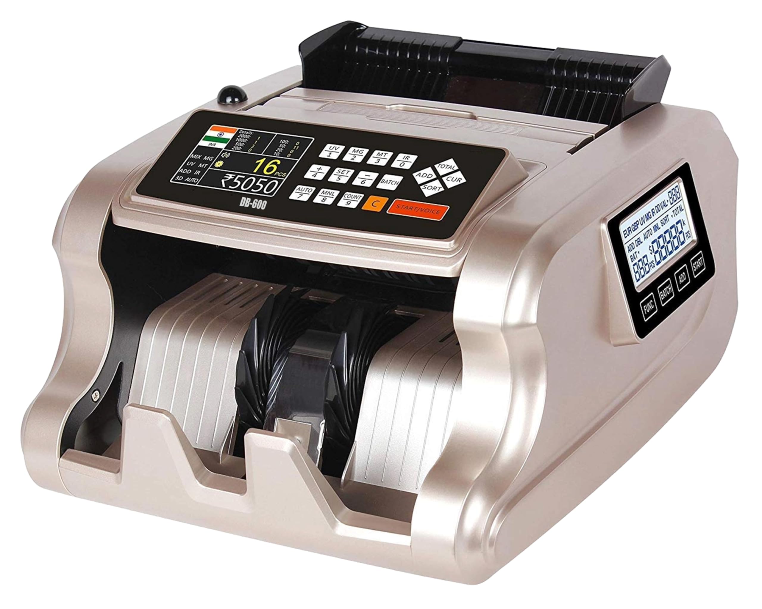 Dosberg DB-600 Cash Counting Machine – Mix Value Counter for INR/USD/EUR  with Denomination Display, 3D Fake Note Detection, UV/MG/MT/IR, Auto  Start/Stop : Amazon.in: Office Products