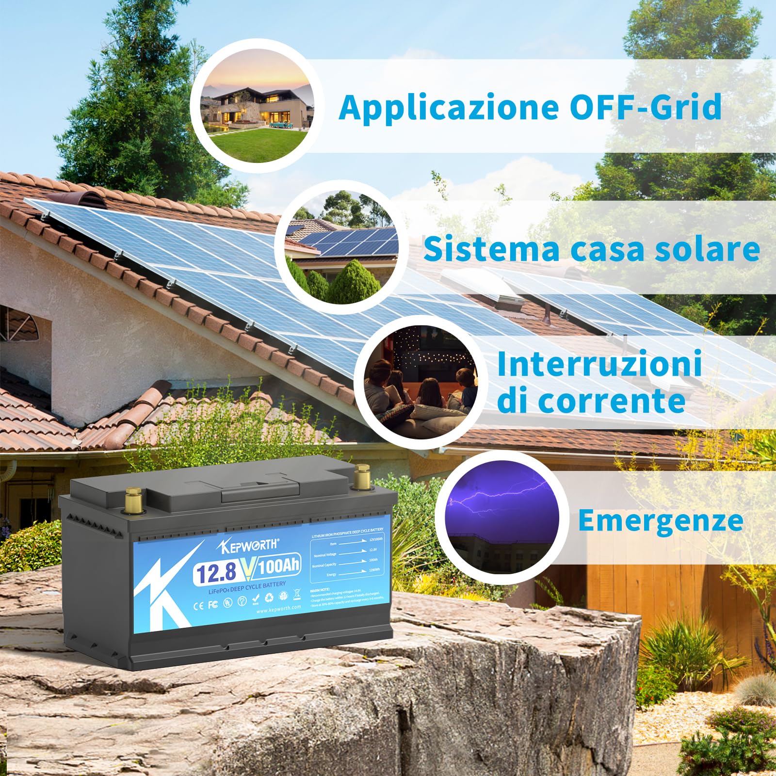 Shentec 12V Litio LiFePO4 100Ah Batteria 1280Wh Ricaricabile Deep Cycle Con Oltre 5000 Volte - Foto 6