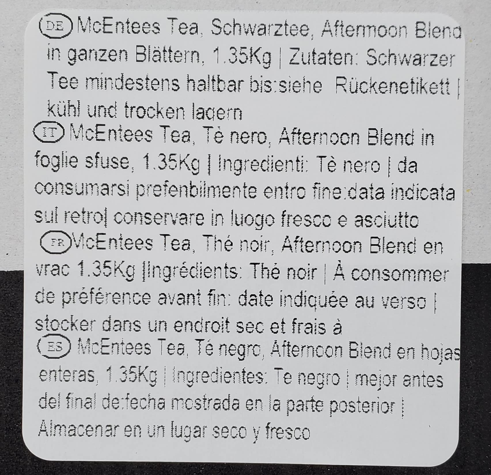 McEntee's Irish Afternoon Loose Tea - Catering 1.35Kg - 600 Cup – BLENDED IN IRELAND, CITRUSY, BRISK & FUL BODIED. A Traditional Irish Blend of Ceylon, Assam and Kenyan Loose Tea’s.