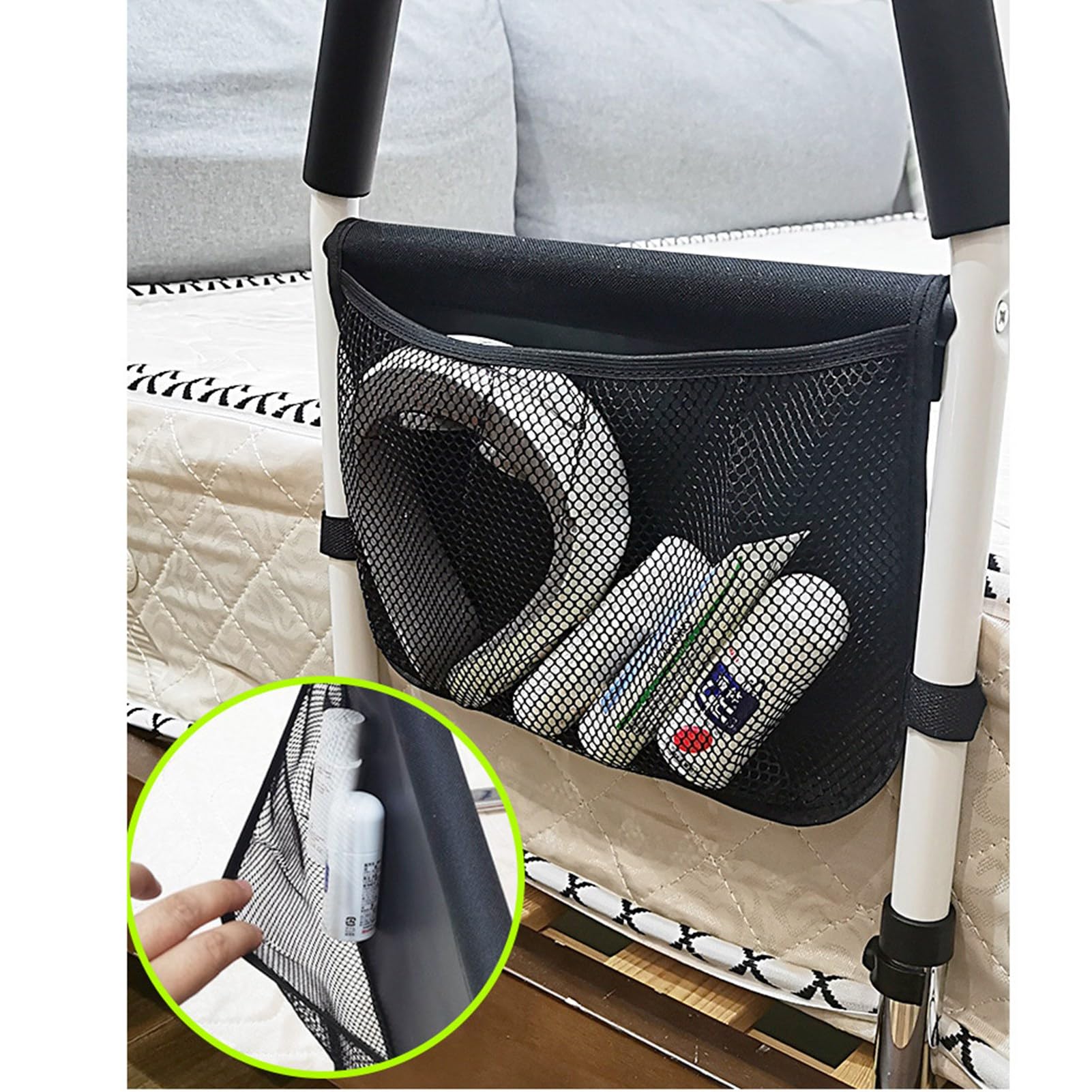 Brrnoo Barandilla de Cama en Forma de U para Personas Mayores, Sin Perforación, Correas Ajustables, Reposabrazos Acolchado de Espuma, Acero Inoxidable, Ajustable a Colchones (Riel de Cama en Forma