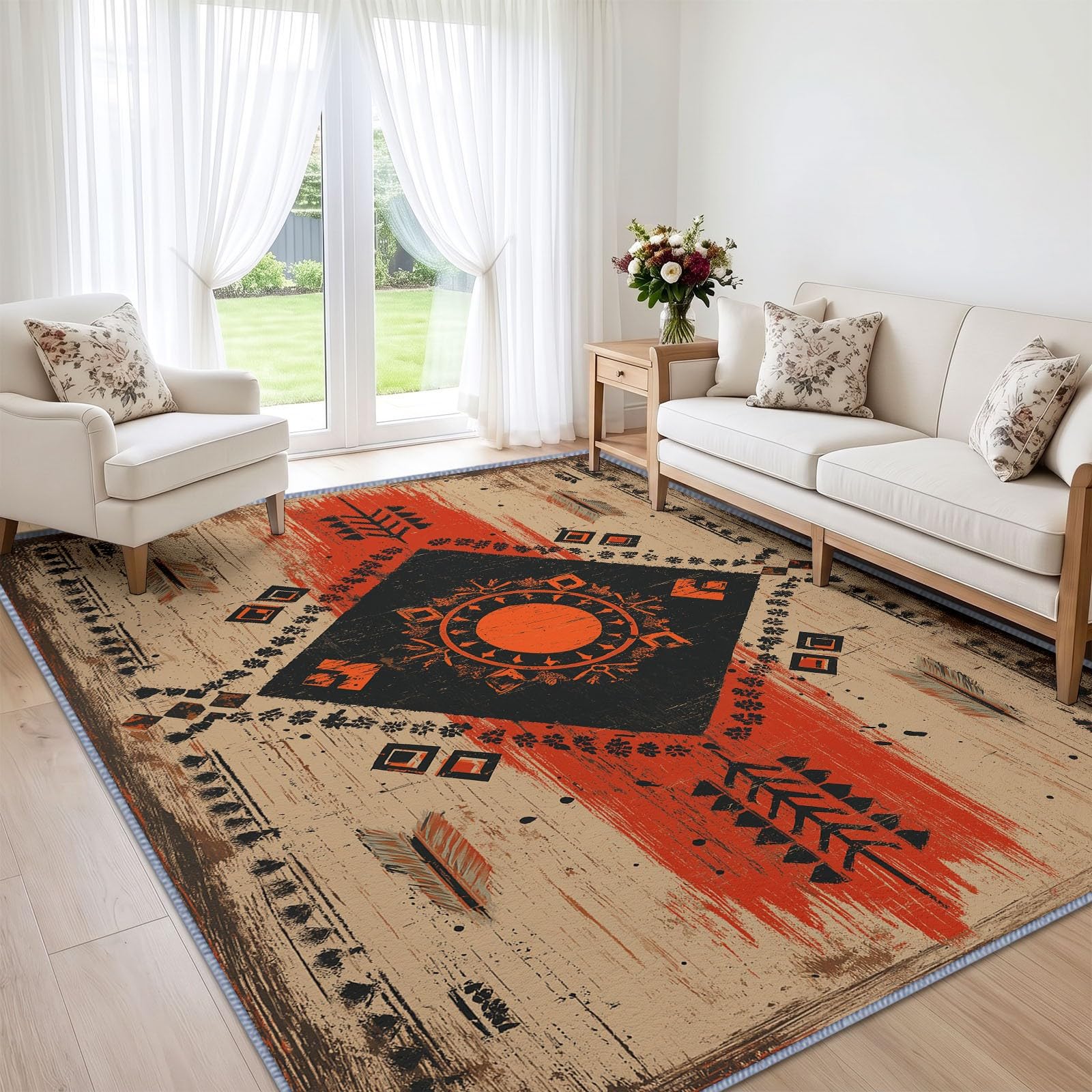 Tappeto per soggiorno, 200 x 300 cm, antiscivolo, a pelo corto, motivo geometrico, lavabile, per camera da letto, casa, ufficio, stile etnico usato