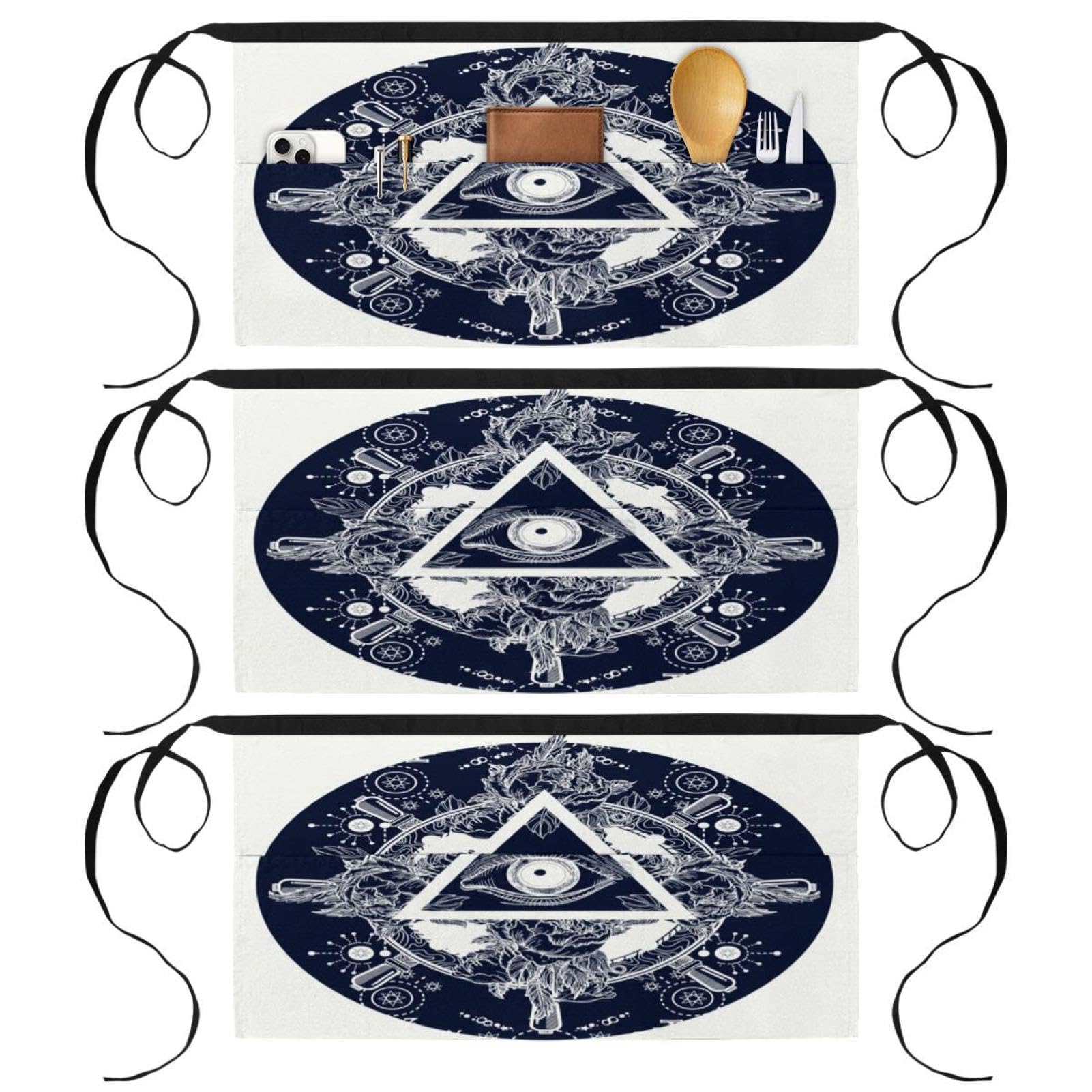 Tablier court de chef multicolore motif œil sur pyramide 3 poches - 8
