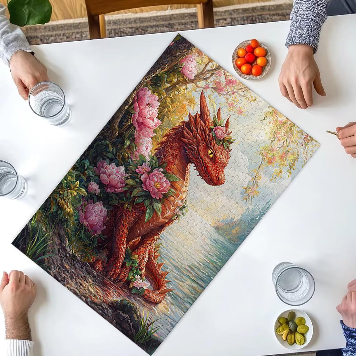 Puzzle dla dorosłych, 1000 elementów, motyw kwiatu smoka, 1000 puzzli dla dorosłych, gra edukacyjna, 76 x 50 cm, odpowiednie do dekompresji i dekoracji ścian pokoju, prezenty j-398