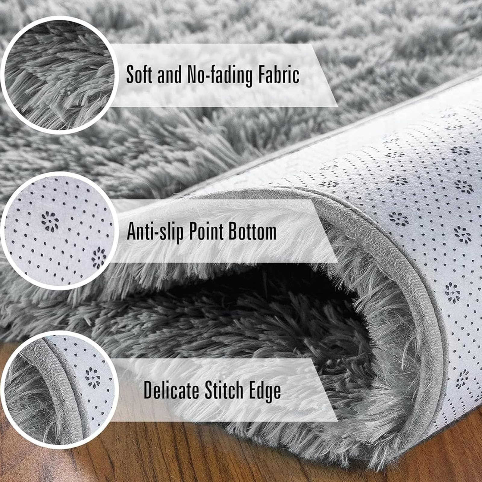 Hochflor Flauschig Teppich 80 x 190 cm Langflor Weich Soft Modernes Einfarbiges Design Lange Plüsch Weicher Teppiche für Schlafzimmer Küche Geeignet, Grau