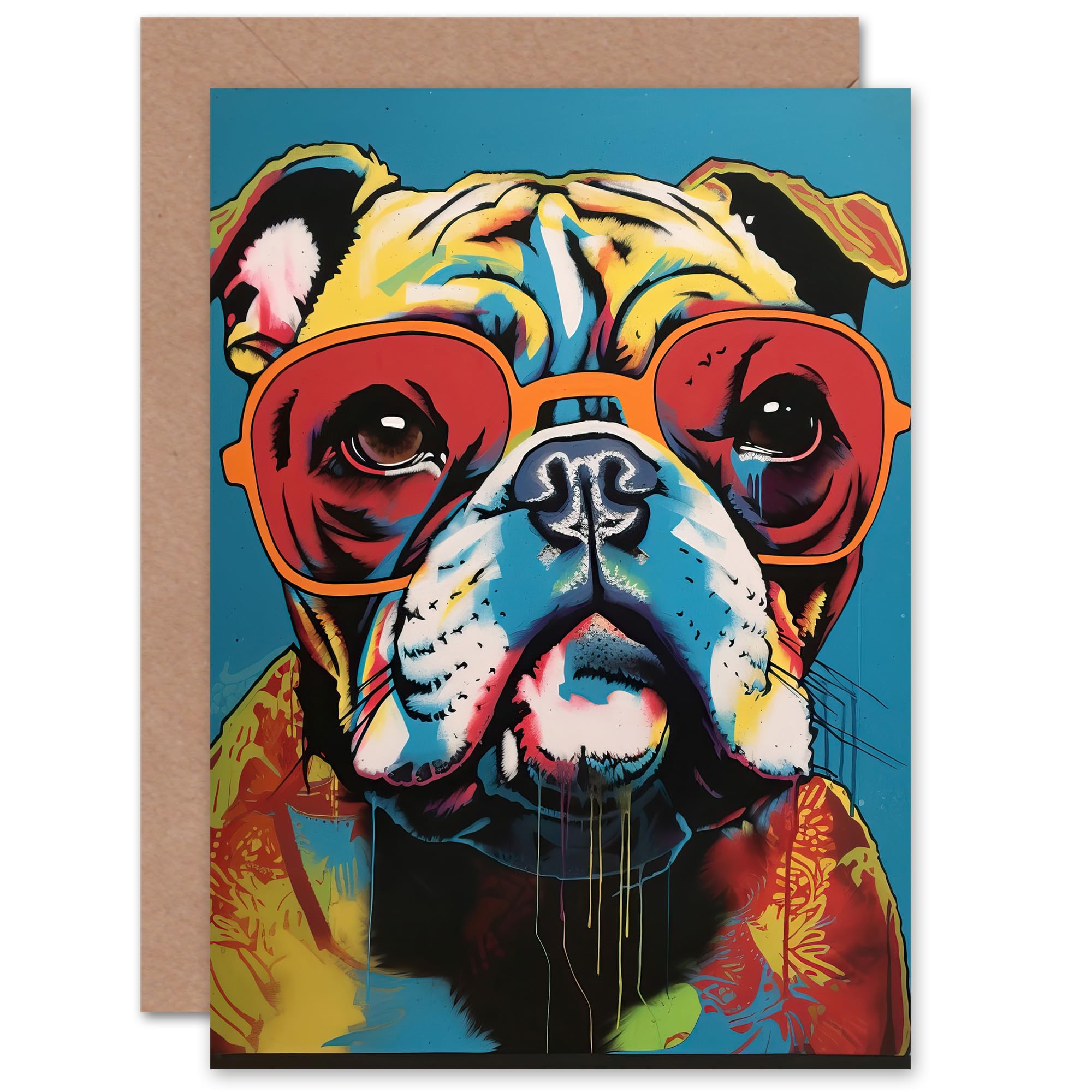 Artery8 Bifocal Bulldog Fun Modern Pop Art for Husband Him Dad Son Brother Birthday Thank You Congratulations Blank Art Greeting Card