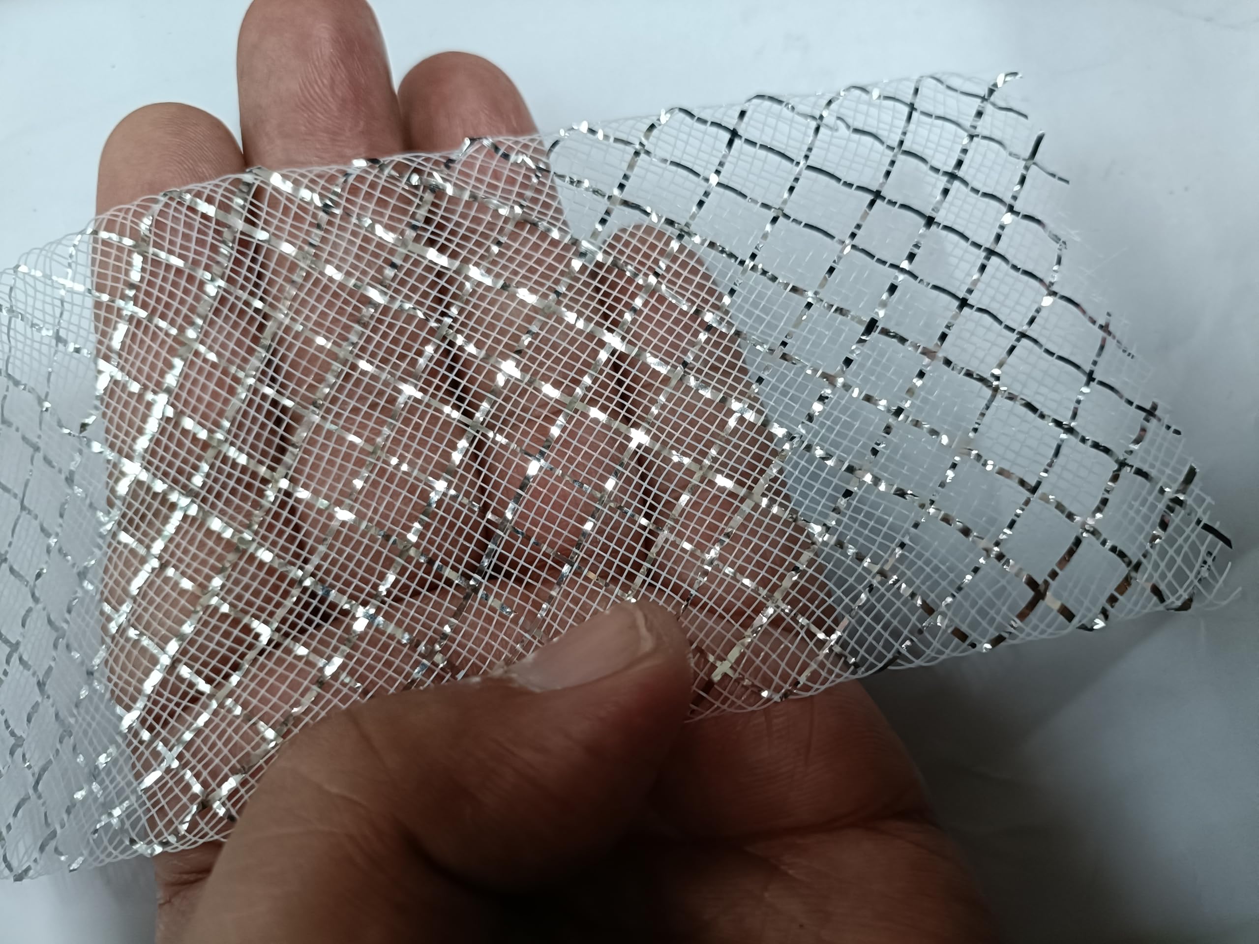 3A Featuretail Golden Mesh Net Polyester Ribbon for Flower Making, Christmas Decoration, Gift Packing, Party Decoration, Festive Decoration & Scrapbooking (Silver 3Inch Size, 5 Meter)