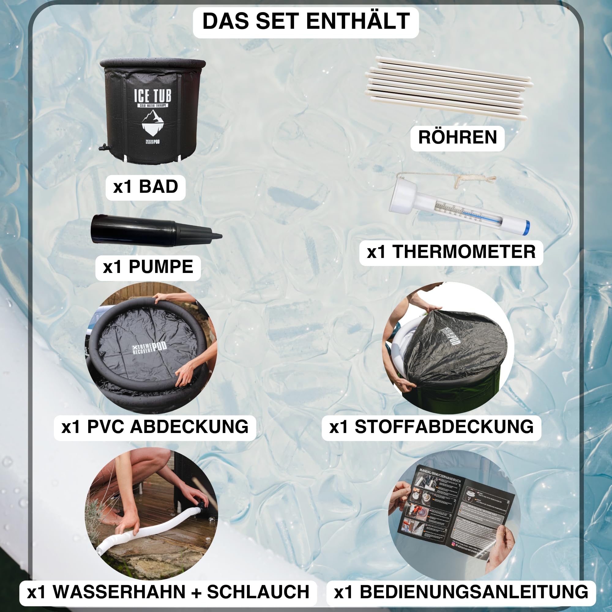 Eisbaden Tonne Ice Bath für Athleten, hochwertiges tragbares eisbad für den Innen- und Außenbereich mit Abdeckung, eisfass (Black)