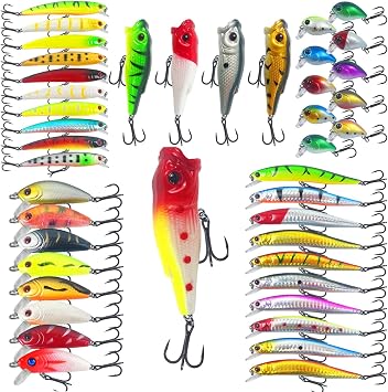 43PCS Bass Fishing Lures Assortment | Topwater Hard Baits Minnow Crankbait Pencil VIB Swimbait for Bass Pike Fit Saltwater and Freshwater