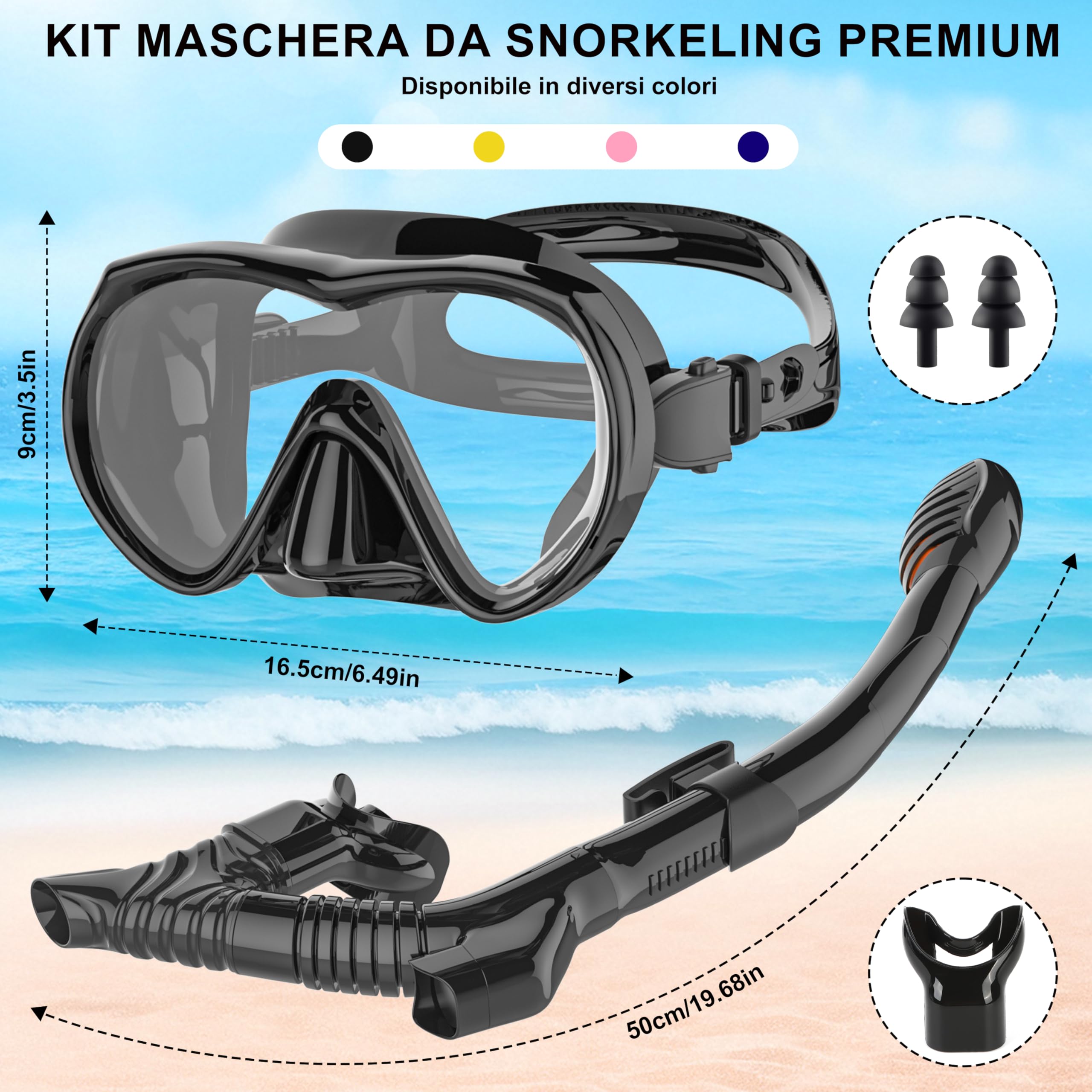 Set da Snorkeling per Adulti IEEILULU con Maschera Panoramica 180° e Boccaglio a 3 Canali