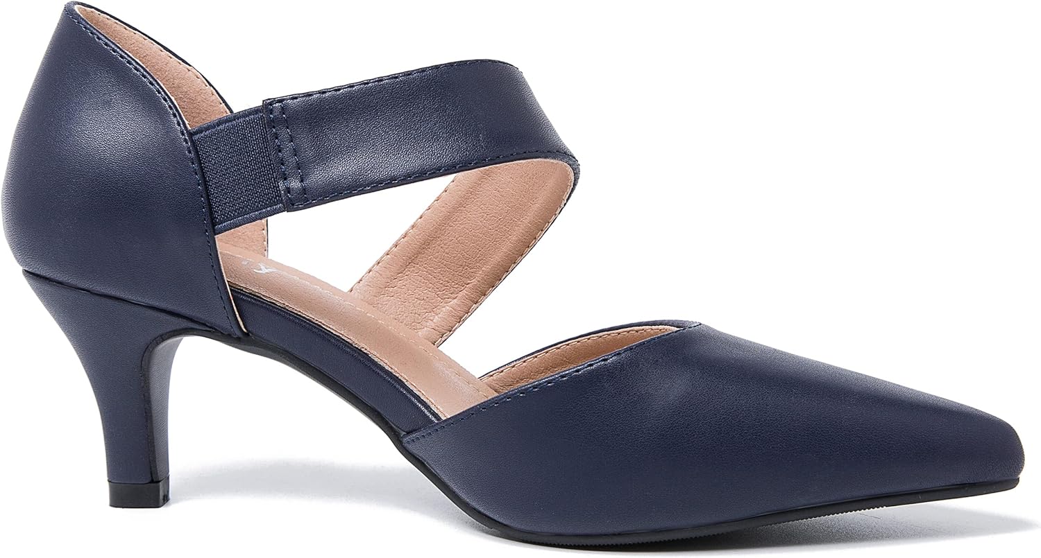 Women's Pointed Toe Kitten Heel Pumps, Elastic Strap Dress Shoes, Slip On Professional Office Wear - Image 6
