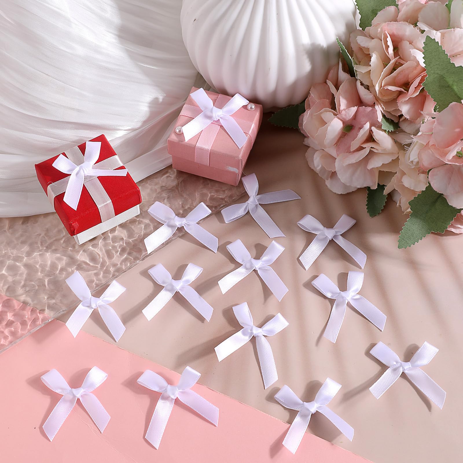 ZEYIYER 100PCS Mini Bows: Tiny Satin Flower Bows, White Fabric - DIY Craft, Wedding & Christmas Decoration - Image 4