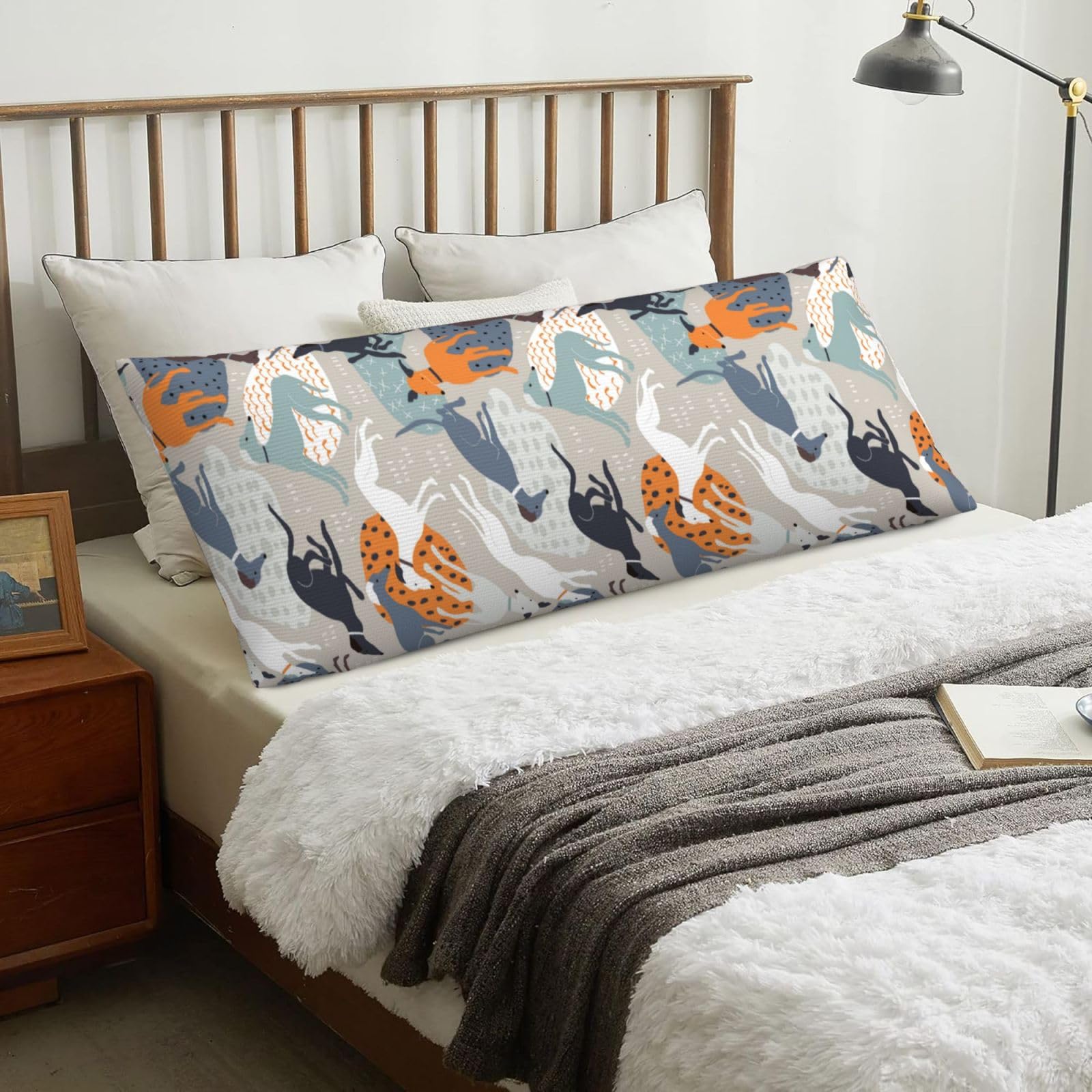 Greyhounds Cute, Body Pillow Cover with Zipper,Long Body Pillowcase 20 x 60 in