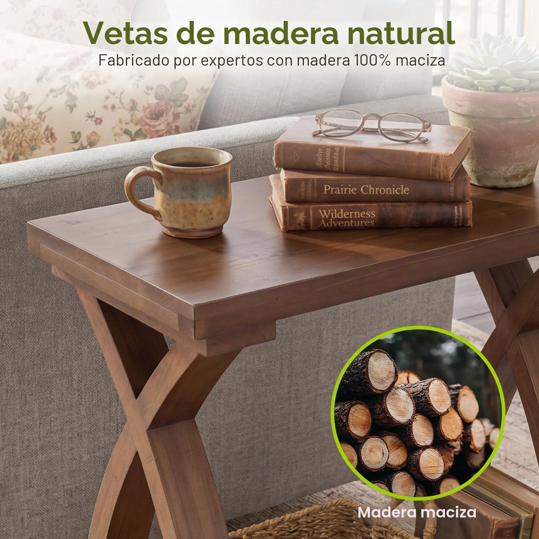 Mesita de Salón de Madera Maciza, Mesa Auxiliar de 2 Niveles con Estante de Almacenamiento, Mesita de Noche Delgada de Madera para Sofá, Sala de Estar, Dormitorio, Espacio Pequeño