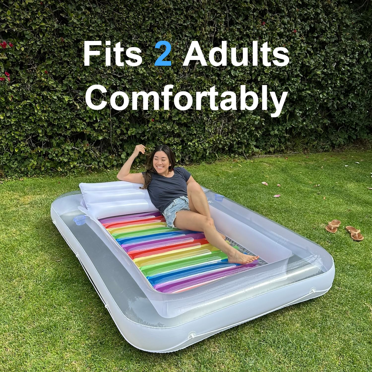 Inflatable Tanning Pool Lounger Float w/Reflective Base (Electric Pump Included) 85” x 58” - Sun Bathing Sun Tanning in Pool or Backyard: White (W/ Reflective Base)