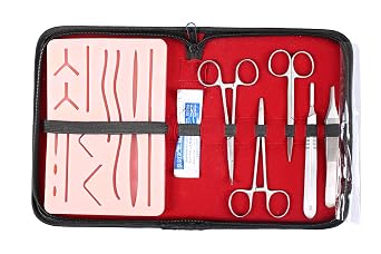 Complete Practice Suture Kit for Medical & Veterinary Students - Includes Realistic Silicone Pad with Pre-Cut Wounds Sterilized Sutures Scalpel Needle Holder Scissors & Tweezers - Training & Education