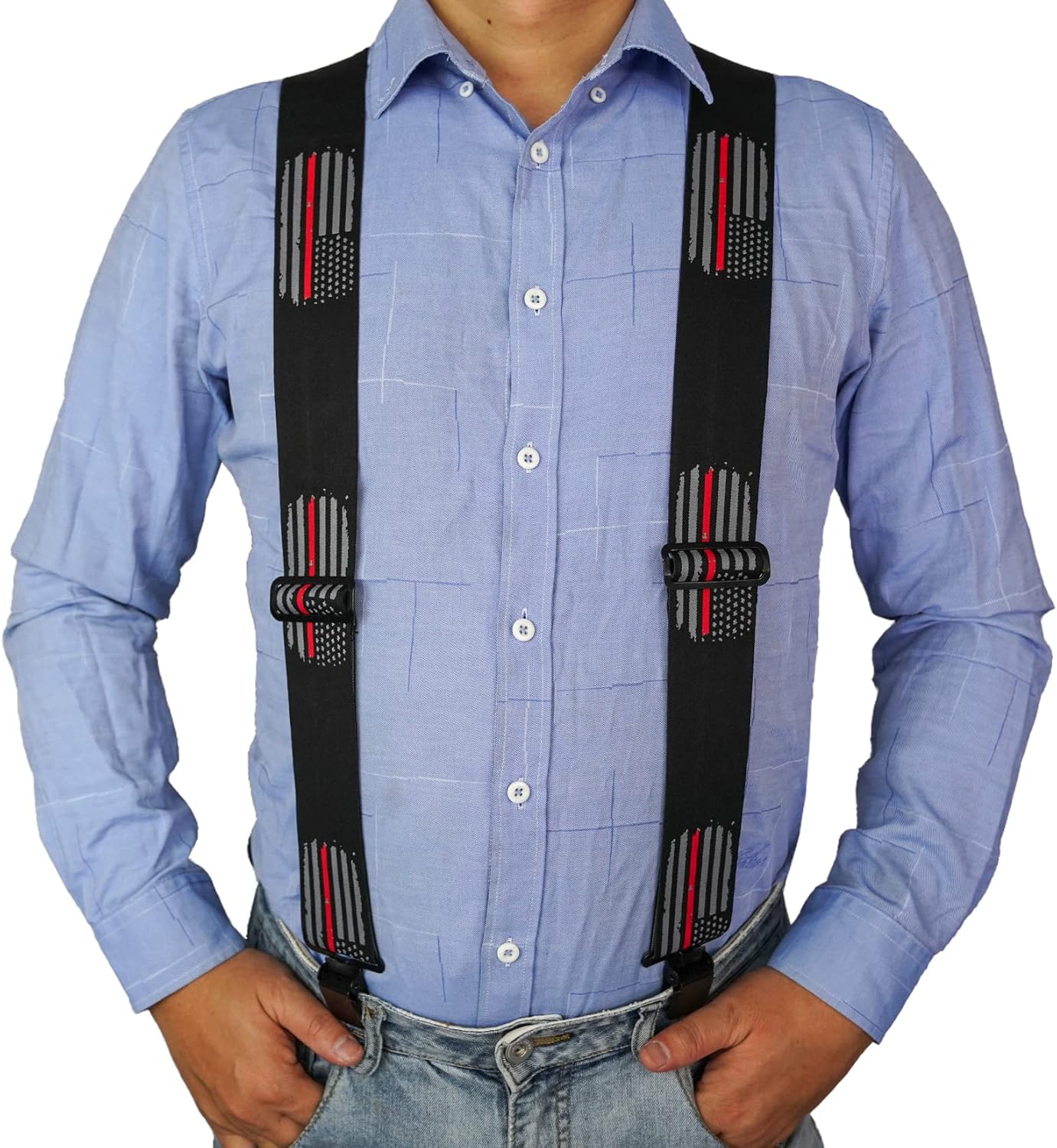 KUNN Mens Suspenders X-Back 2 Inch Wide Elastic Suspender Heavy Duty Clips Work Suspenders - Image 6