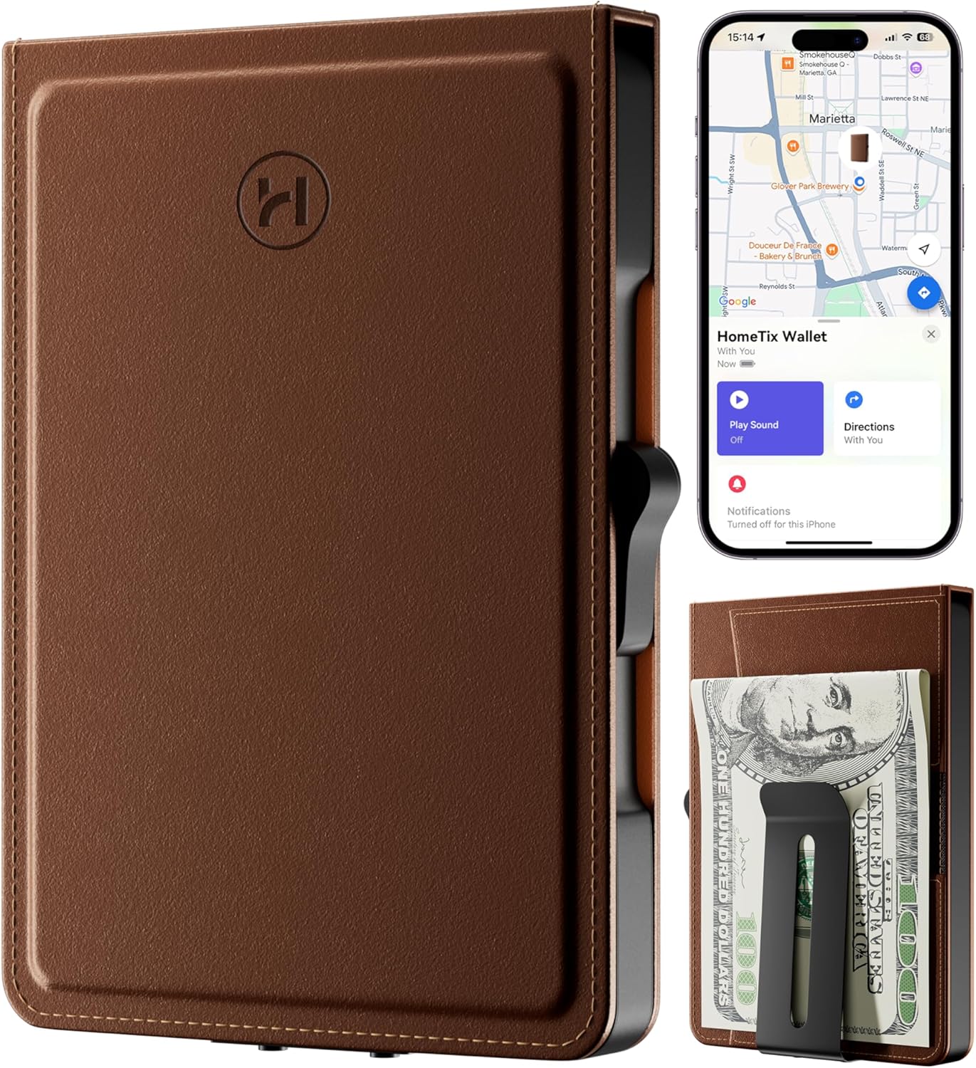 Product image of Mens Wallet with Find My, RFID Blocking, Smart Tracker Wallets (iOS 14.5 Above Only), Bifold, Slim, Minimalist, 7-10 Cards Capacitiy with Money Clip & ID Window, Gift for Him (Brown)