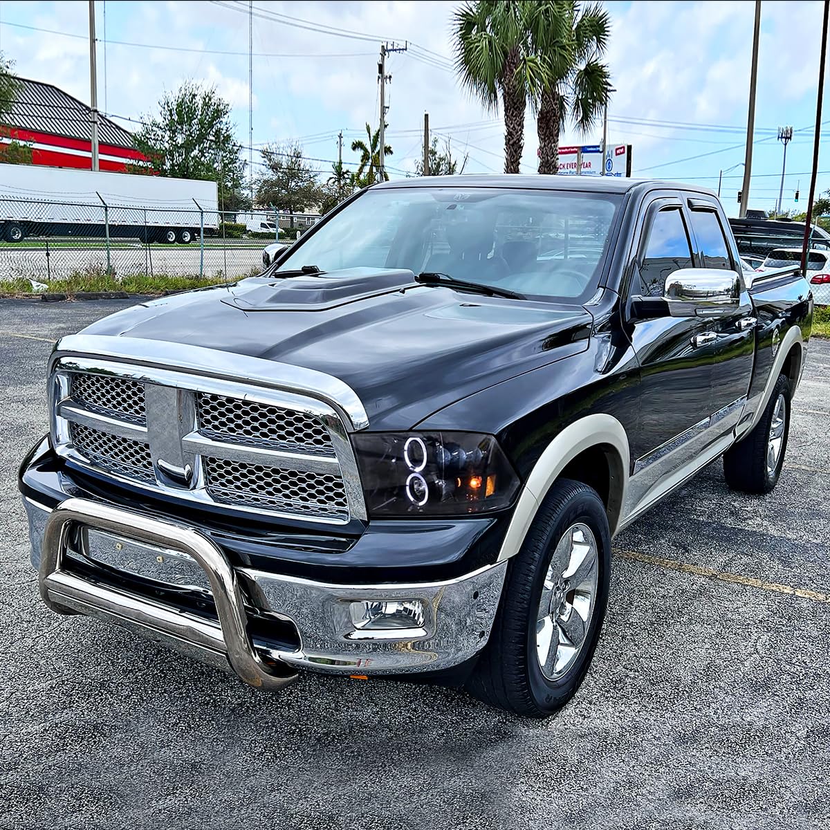 Spec-D Tuning Jet Black LED Dual Halo Projector Headlights Compatible with 2009-2018 Dodge Ram 1500, 2010-2018 Dodge Ram 2500/3500, Left + Right Pair Headlamps Assembly