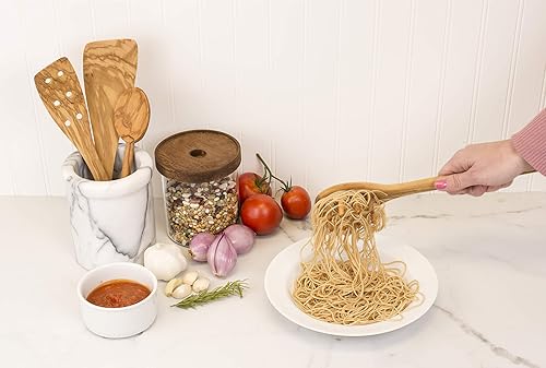 Miniatura 13 de Eddington - Servidor de ensalada italiano de madera de olivo, hecho a mano en Europa, juego de 2 piezas, 13 pulgadas