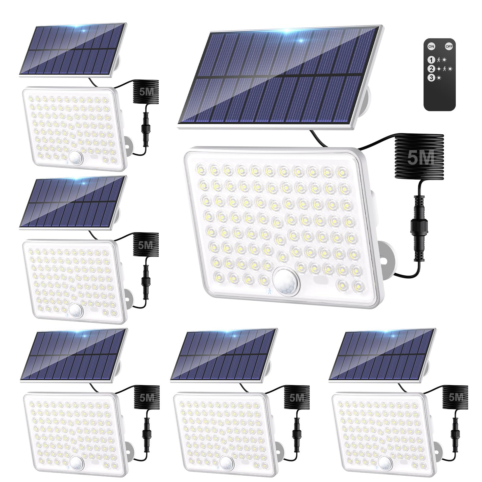 Kolpop Solar Lights Outdoor Garden with Lenses, 3 Modes Remote Solar Security Lights Outdoor Motion Sensor, IP65 Waterproof Solar Powered Pir Flood Light for Shed Porch Yard Garage, 6 Packs
