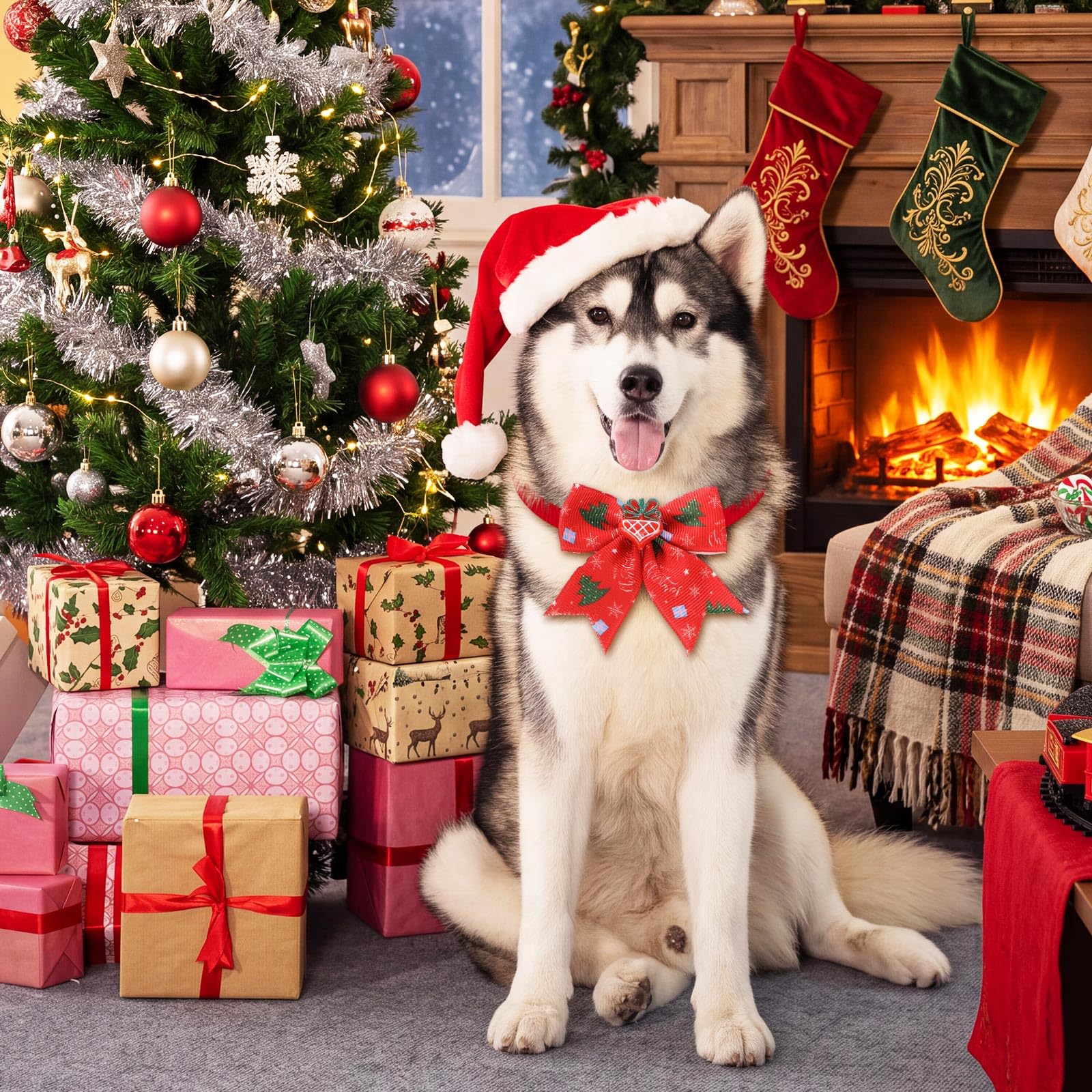 Huhumy 100 Stück Weihnachts-Hunde-Fliegen, verstellbar, Haustierhalsband