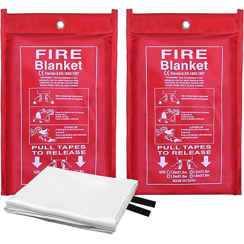 Deecam Emergency Fire Blanket 2 Pack, Fireproof Safety Blanket Fiberglass Fire Blanket for Home Kitchen, Flame Retardant Protection for Car Camping Office Warehouse (39.3''x 39.3'')